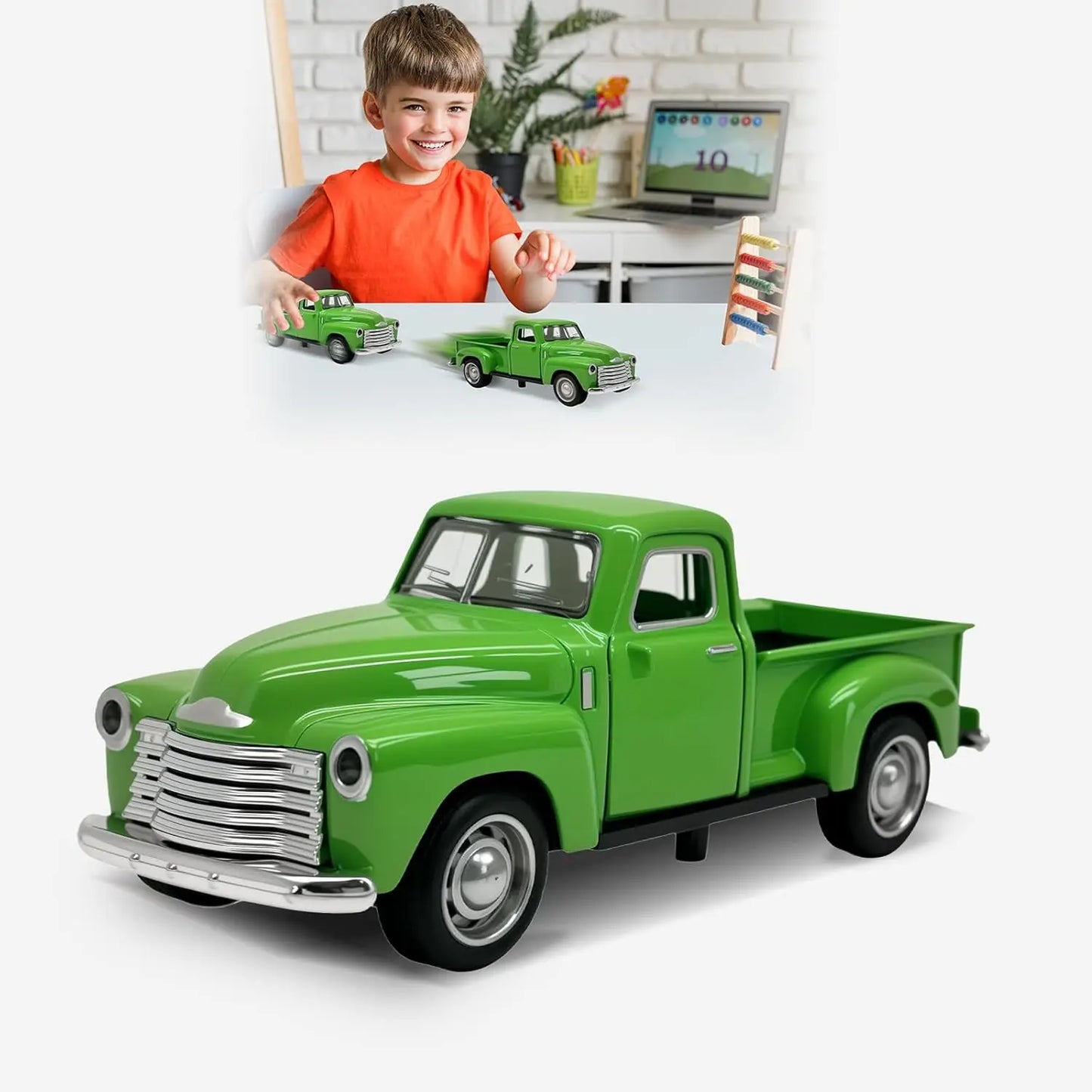 Little Green Toy Trucks for Kids Ages 2 3 4 5 6 7 8 Year Old Boys Girls, 1:32 Alloy Kids Car Toy Driveable, Car Door Can Open