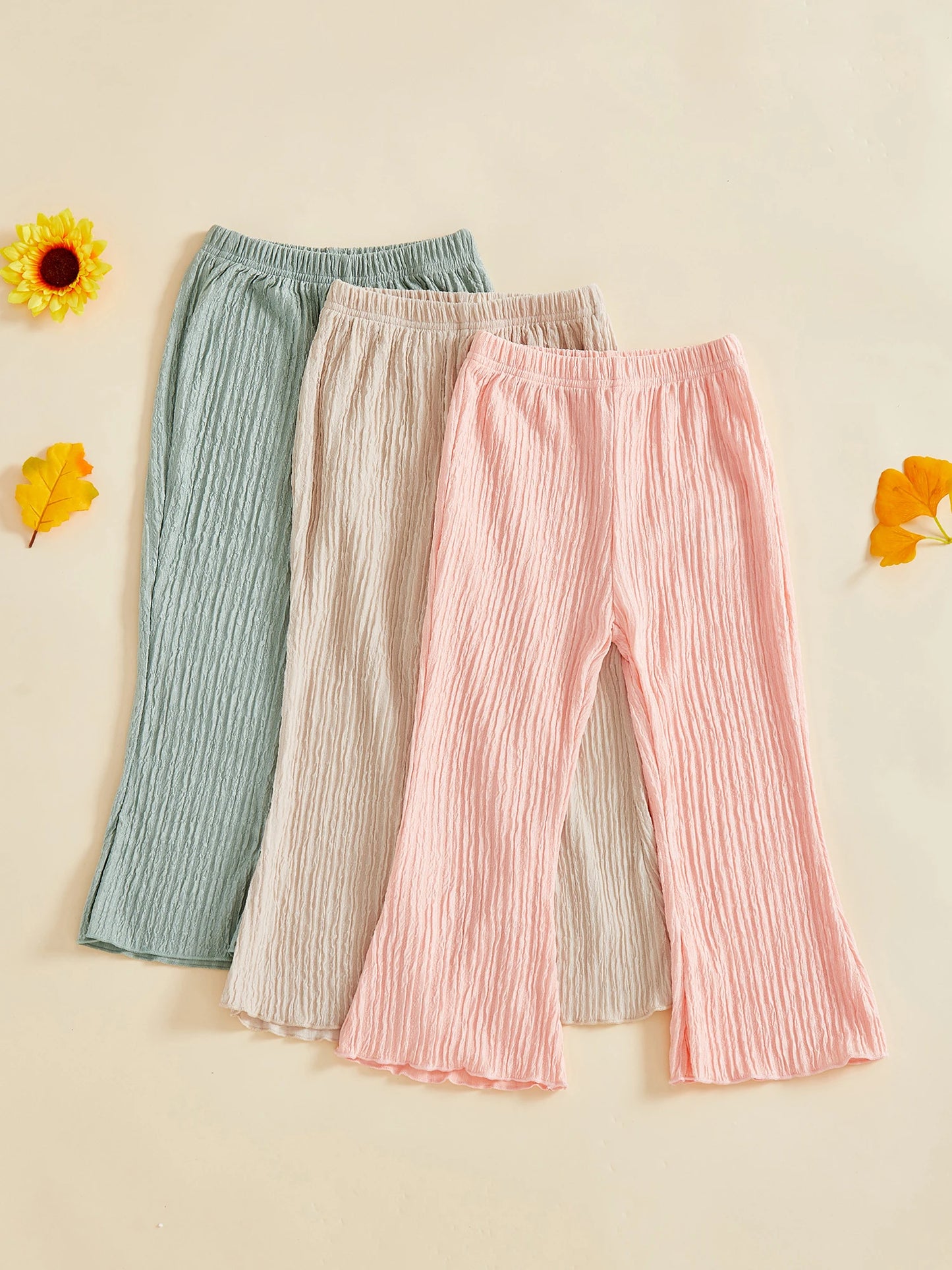 Toddler Girls Flare Pants Set Casual Elastic Waist Solid Color Bell Bottom Pants Trousers