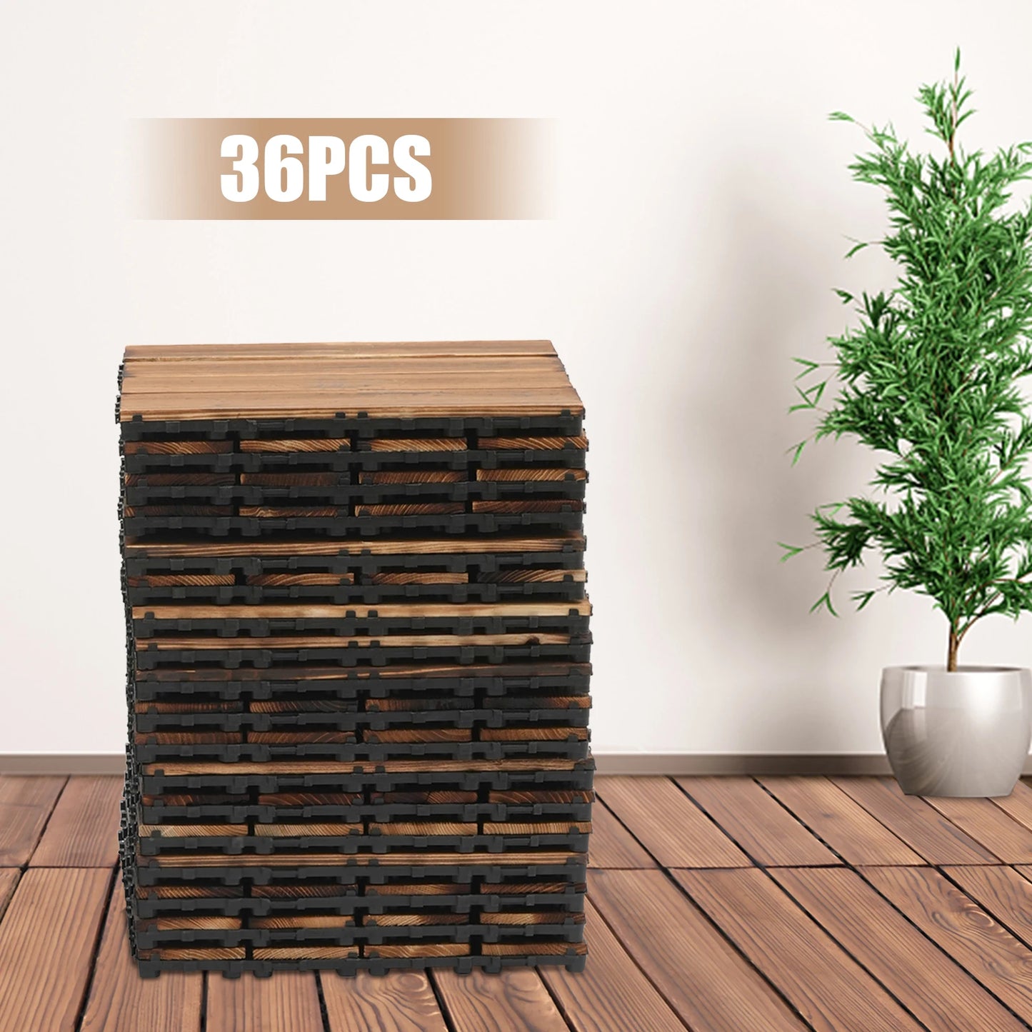 36 Pieces of 30 * 30cm Spliced Wooden Flooring, Terrace Wooden Flooring Tiles, 12 Inches X 12 Inches, Outdoor Waterproof