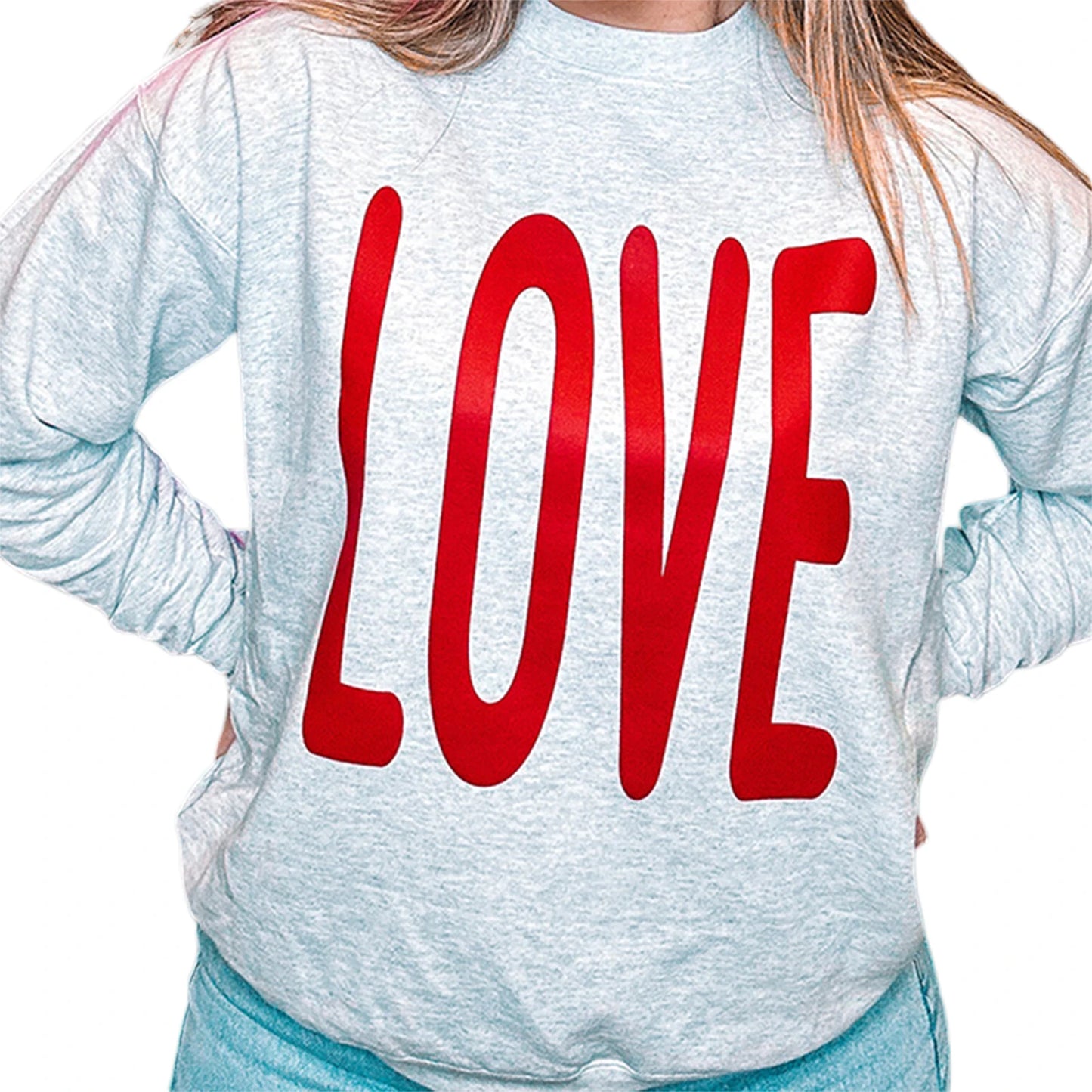 Valentine s Day Women s Casual Loose Fit Sweatshirt with Long Sleeves and Round Neckline Featuring Letter Print Design