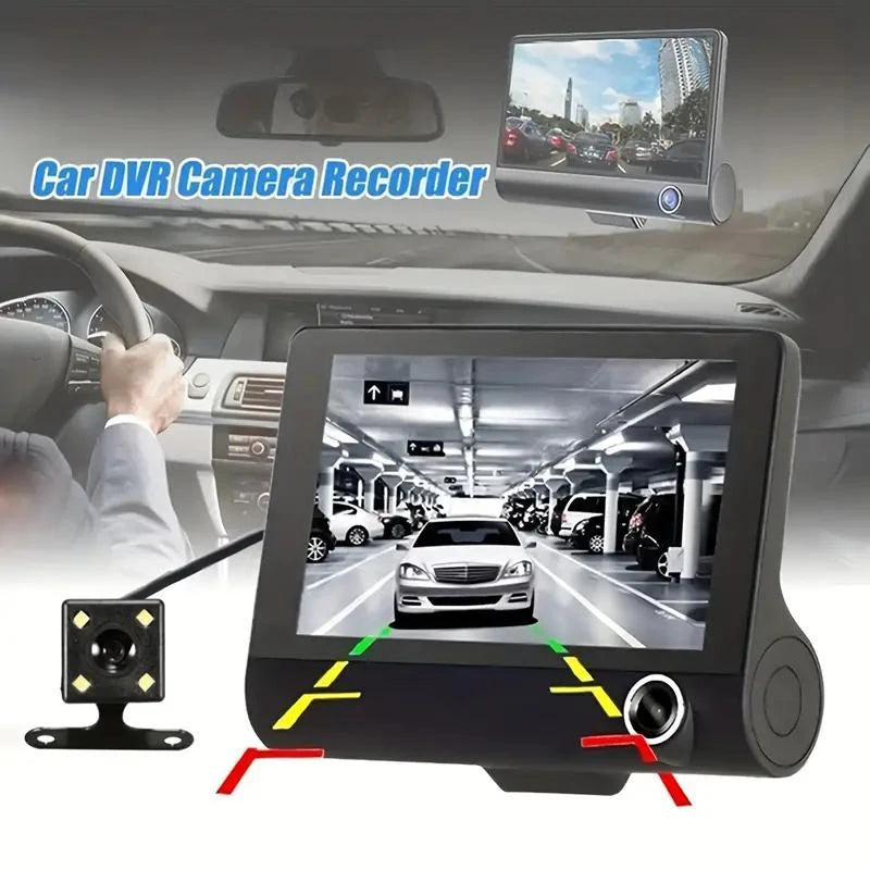 4.0-Inch 1080P HD Night Vision Dash Recorder 3 Camera Cycle Recording Can Record Three Viewing Angles At The Same Time