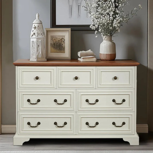 Farmhouse 7 Drawers Dresser for Bedroom Rustic Chest of Drawers with Natural Texture Vintage Design Storage