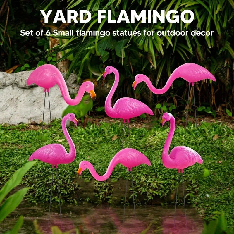 2/6 Small Pink Flamingo Yard Ornament Stakes Mini Lawn Plastic Flamingo Statue with Metal Legs for Sidewalks Outdoor Garden
