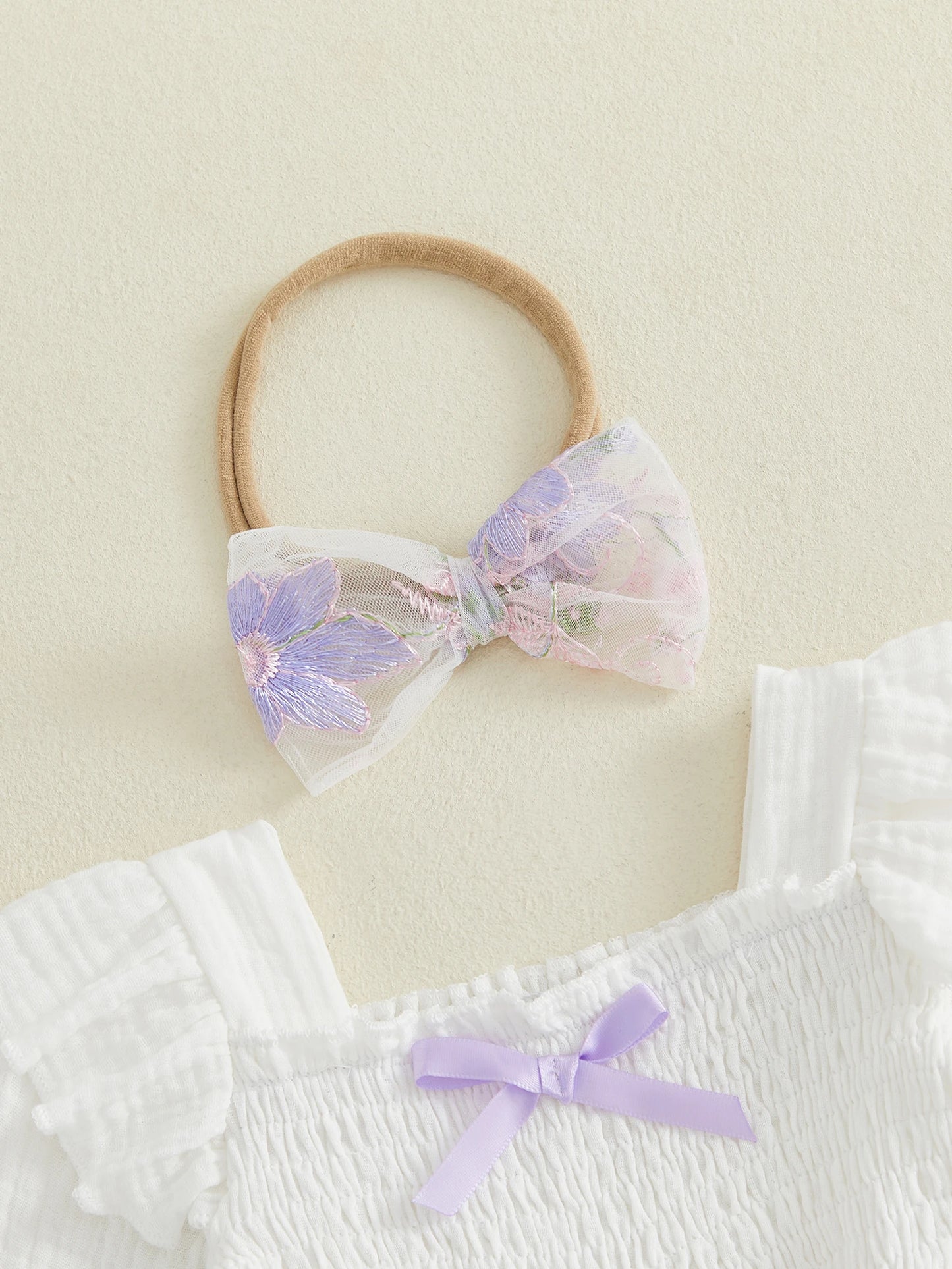 Infant With Headband Stockings Infant-Baby-Girl Romper Fashion Dress-Fashion-Flower Embroidery Infant Baby Girl