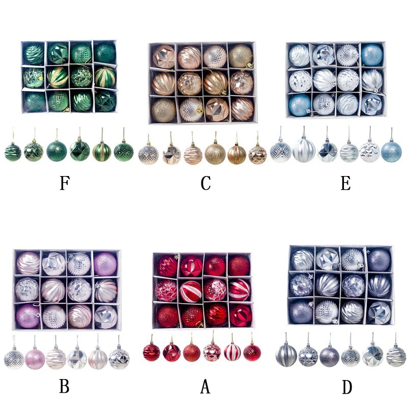 12pcs 6cm Assorted Christmas Ball Pendant Ball Ornament Set Seasonal Holiday Wedding Holiday Party Festival Decorations