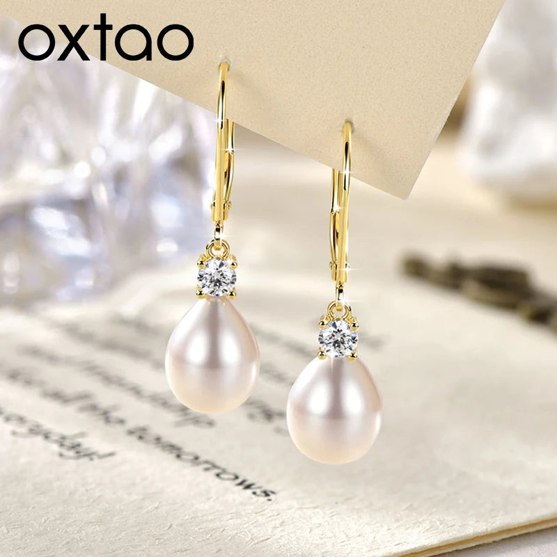 OXTAO 2026 New Pearl Stud Earrings 14K Gold Filled Vintage Style 8.5-9mm Natural Freshwater Pearl Earring For Women Jewelry Gift