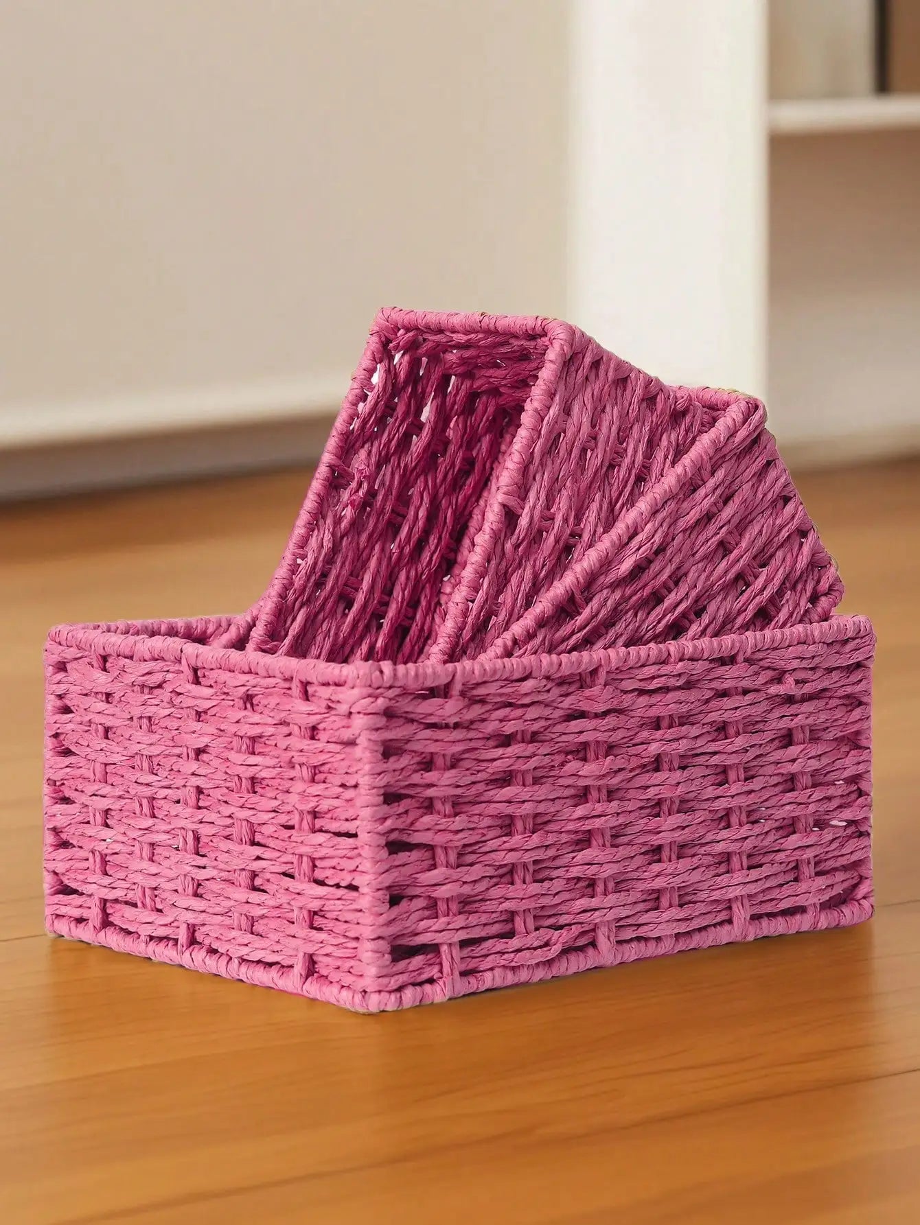 1pc/3pcs Desktop Storage Box, Handmade Rattan Woven Organizer Tray For Cosmetics, Keys, Snacks, Home Living Room, Bedroom, Study, Office, S/M/L Sizes Available,For Back To School