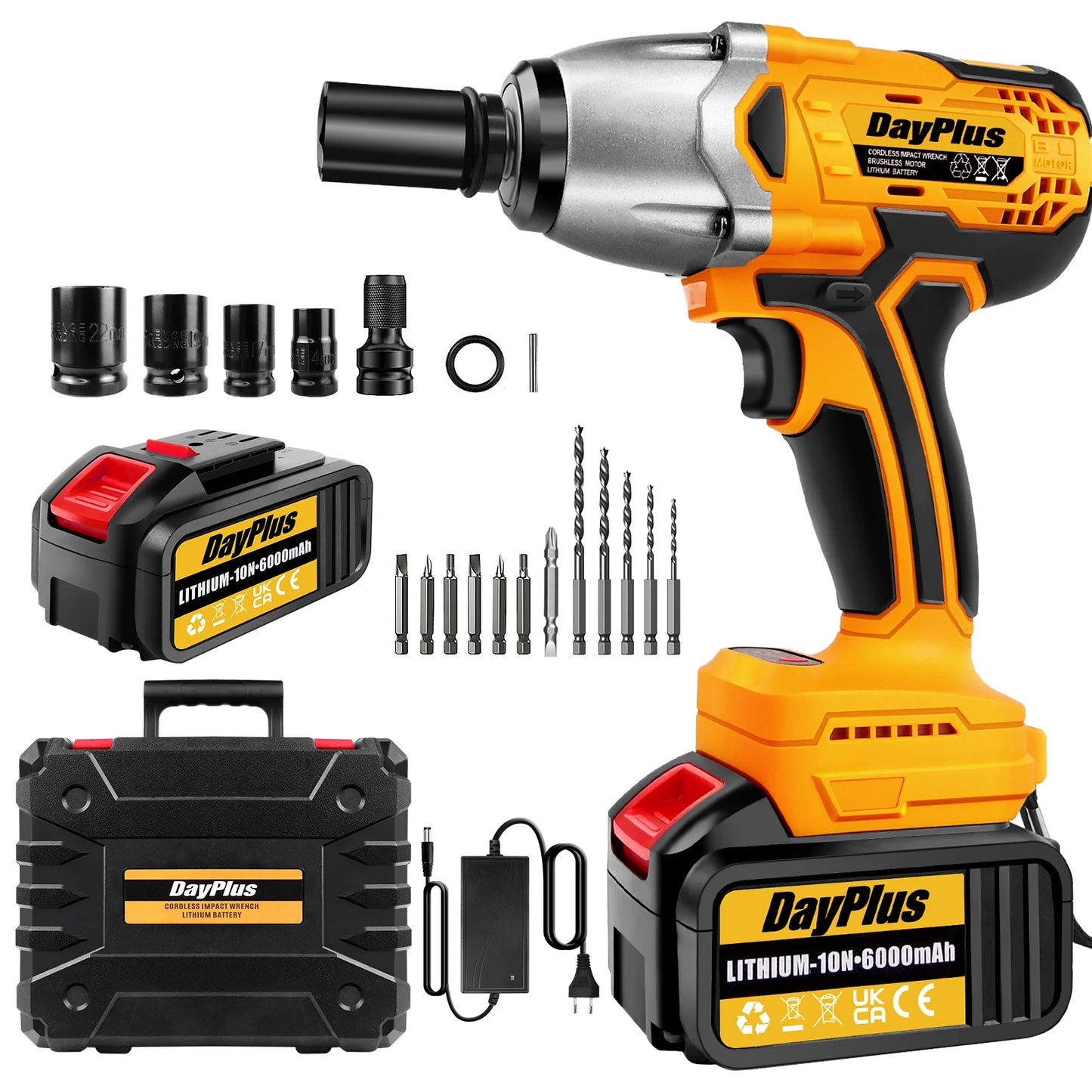 Brushless Electric Impact Wrench ,1/2" 6000mAh Heavy Duty 800N.M Ratchet Nut Gun Cordless For Cay Tyre Wheel Removal