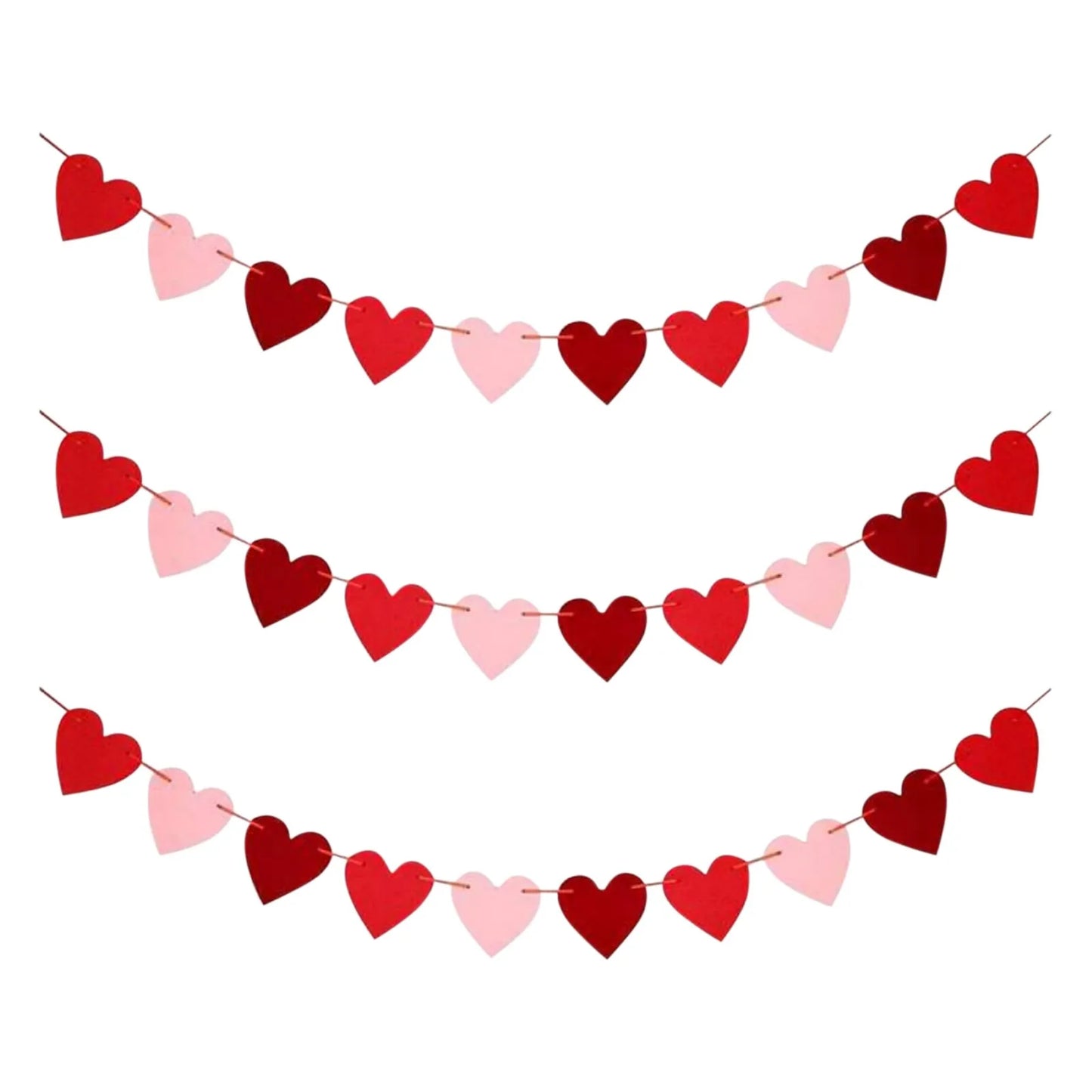 3 Pcs Hanging Decor Red Love Heart Bunting Banners Garland Wedding Valentines Day Bridal Shower Marriage Proposal Birthday Decor