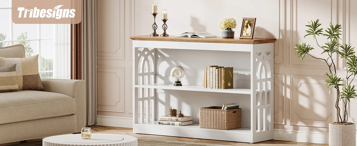 Tribesigns Modern Console Table for Entryway, 41.34-Inch White Sofa Table Behind The Couch with 3-Tier Storage, Narrow Hallway Furniture for Living Room