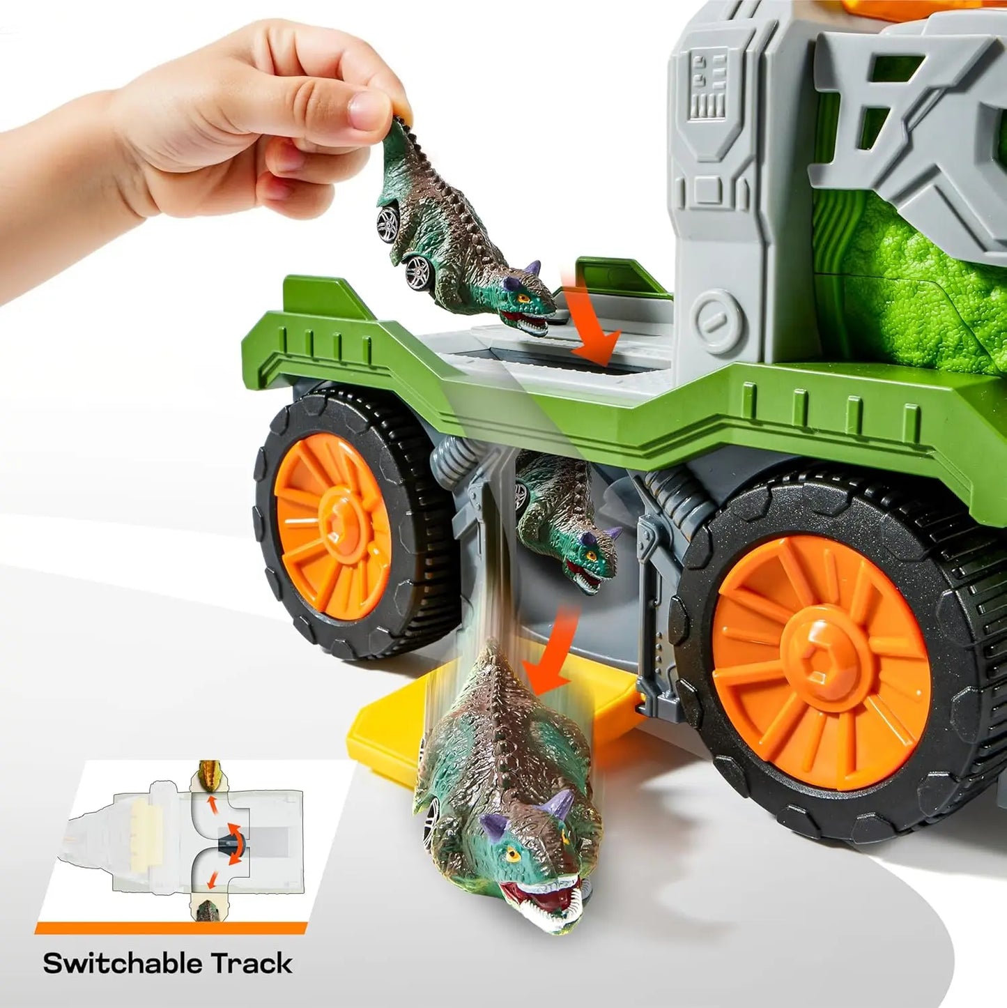 JOYFY Dinosaur Carrier Truck with 2 Pcs Cars and 6 Pcs Figures for Toddlers 3 4 5+ Year Birthday Christmas Gifts Toys