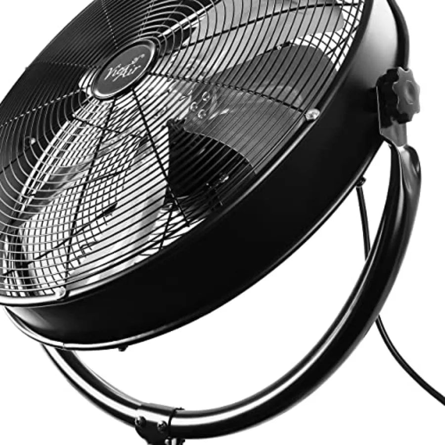 Industrial heavy duty metal pedestal drum fan for workshop use, black, 360 tilting with high velocity and quiet operation