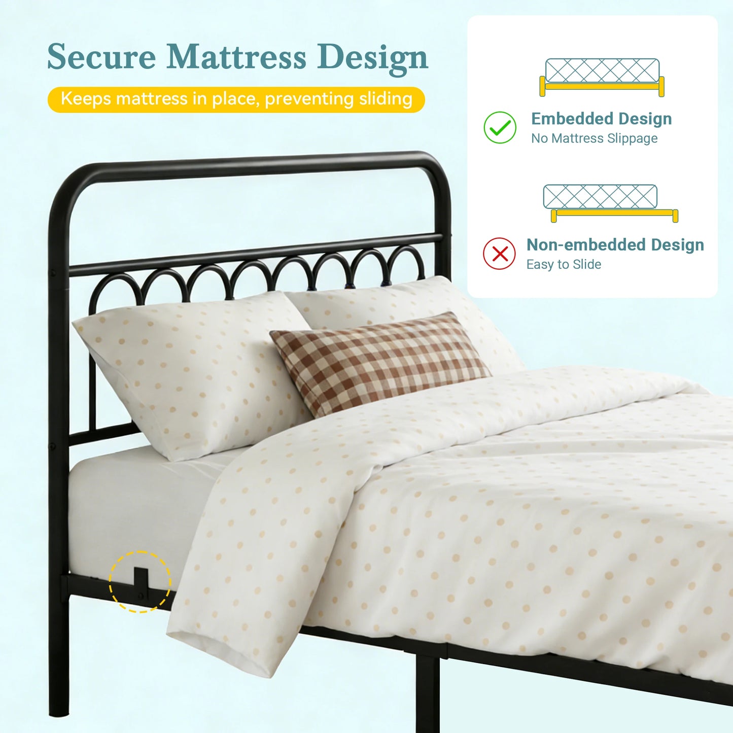 HOOMIC Twin/Full/Queen/King Size Metal Platform Bed Frame with Victorian Iron Headboard & Footboard, No Box Spring Needed