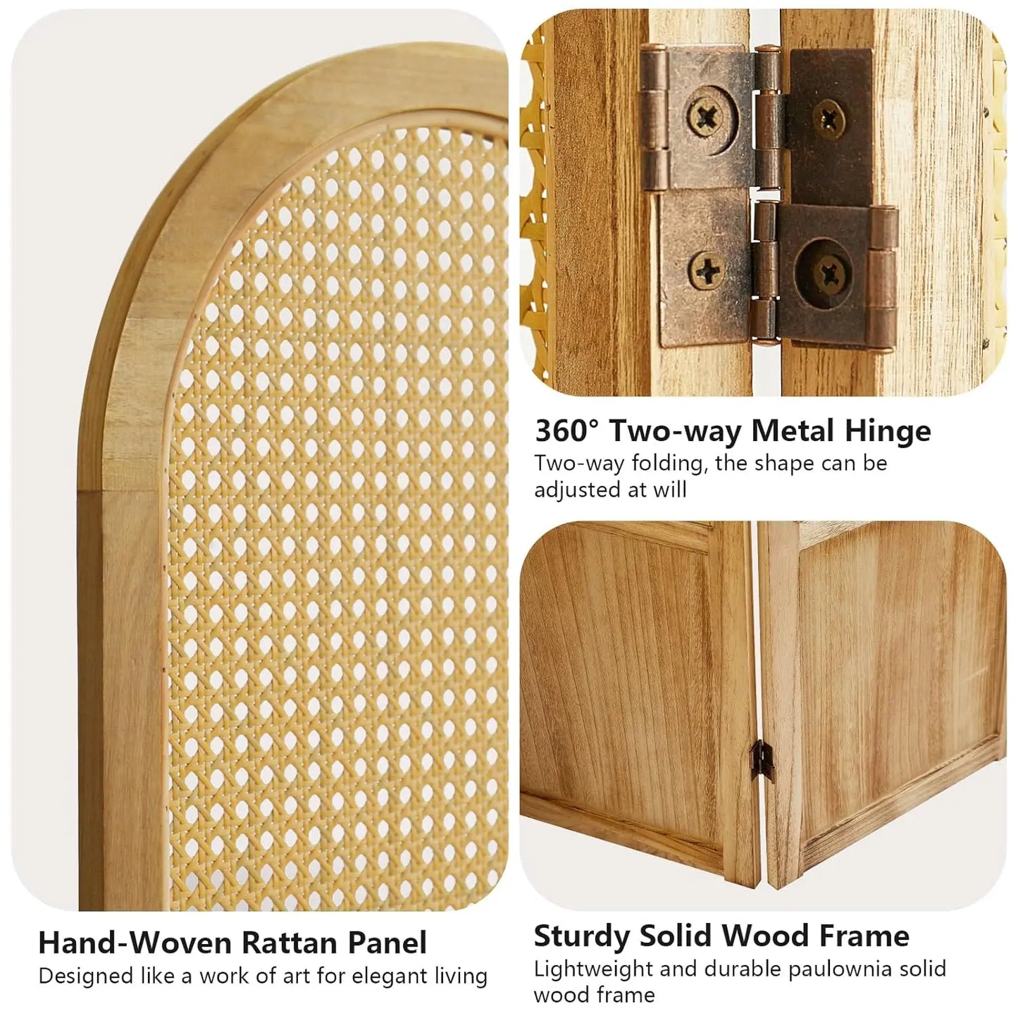 4 Panel Room Divider and Folding Privacy Screen, 5.6 Ft Foldable Double Hinged Rattan Partition, Hand-Woven Rattan, Customized
