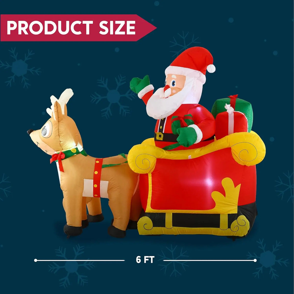 6 Foot Christmas Inflatable Santa Sleigh With Two Reindeer LED Lawn Decoration