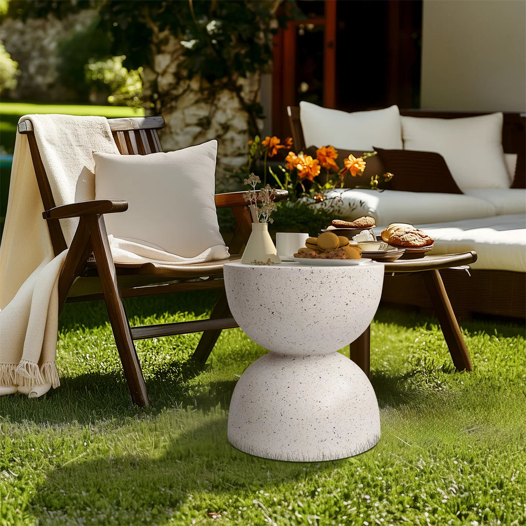 Modern Lightweight Concrete Outdoor Side Table for Patio or Living Room