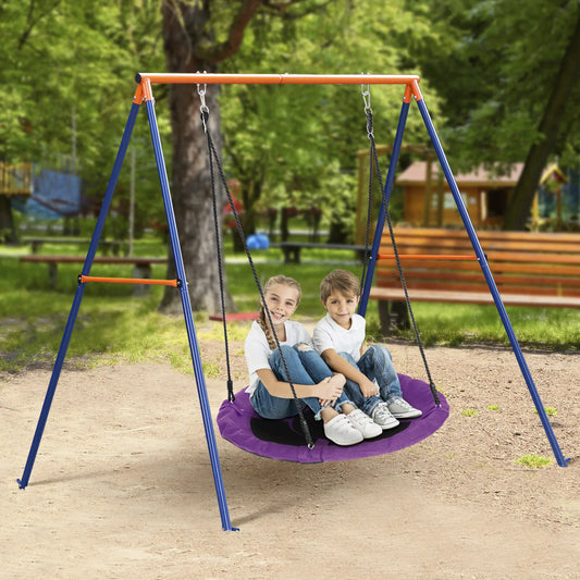 40'' Purple Saucer Tree Swing Set + A-Frame Heavy Duty Metal Swing Stand 220lbs