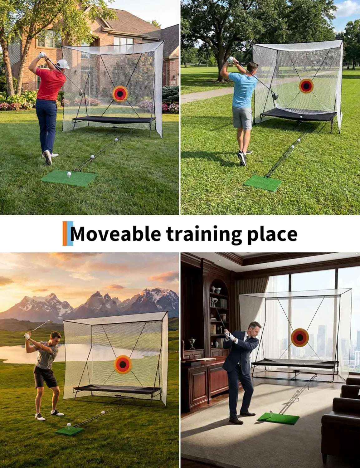 Golf Practice Net (305 x 244 cm) with Ball Return (335 cm) and Ball Blanket, Large Golf Training Net for Chipping and Swing with Target, Robust Net with Carry Bag