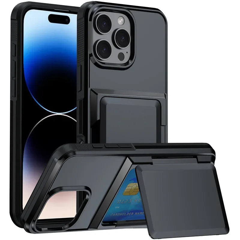 Card Wallet Phone Cases iPhone 16 15 14 Pro Max 13 12 11 Pro Shockproof Protective Cover for iPhone 16 Flip Shell with Stand