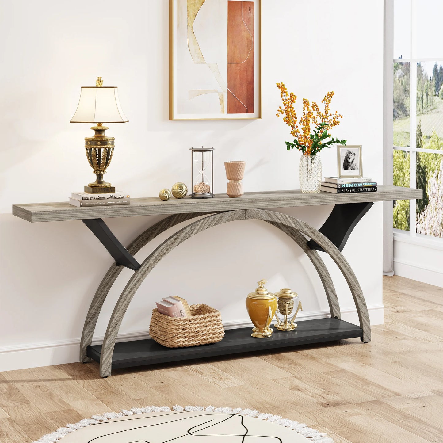 LITTLE TREE 70.87" Console Table with Storage Shelf, Narrow Long Sofa Table Behind Couch Table, 2-Tier Rustic Entryway Table