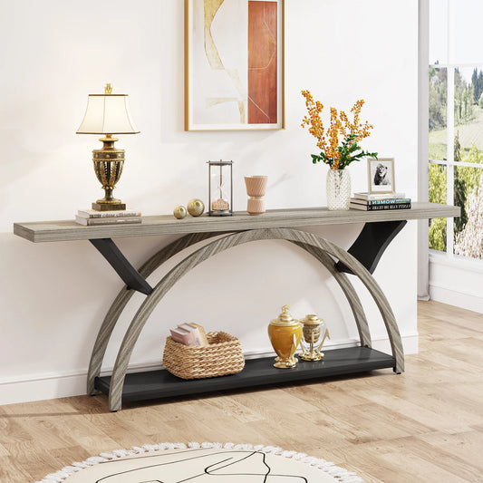 LITTLE TREE 70.87" Console Table with Storage Shelf, Narrow Long Sofa Table Behind Couch Table, 2-Tier Rustic Entryway Table