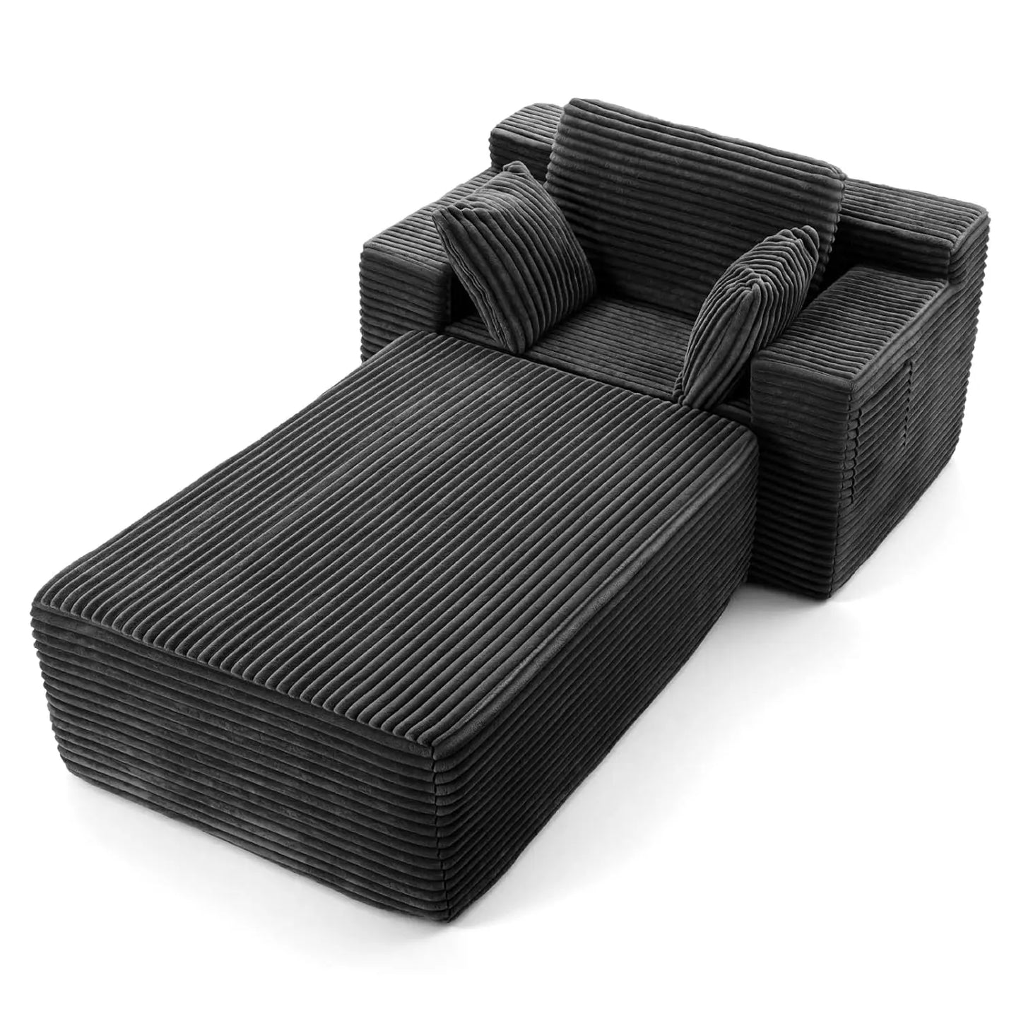 Boneless Chaise Lounge, 75" Oversized Chase Lounger Chair with Ottoman&Side Pockets, Corduroy Deep Seat Couch for, Customized