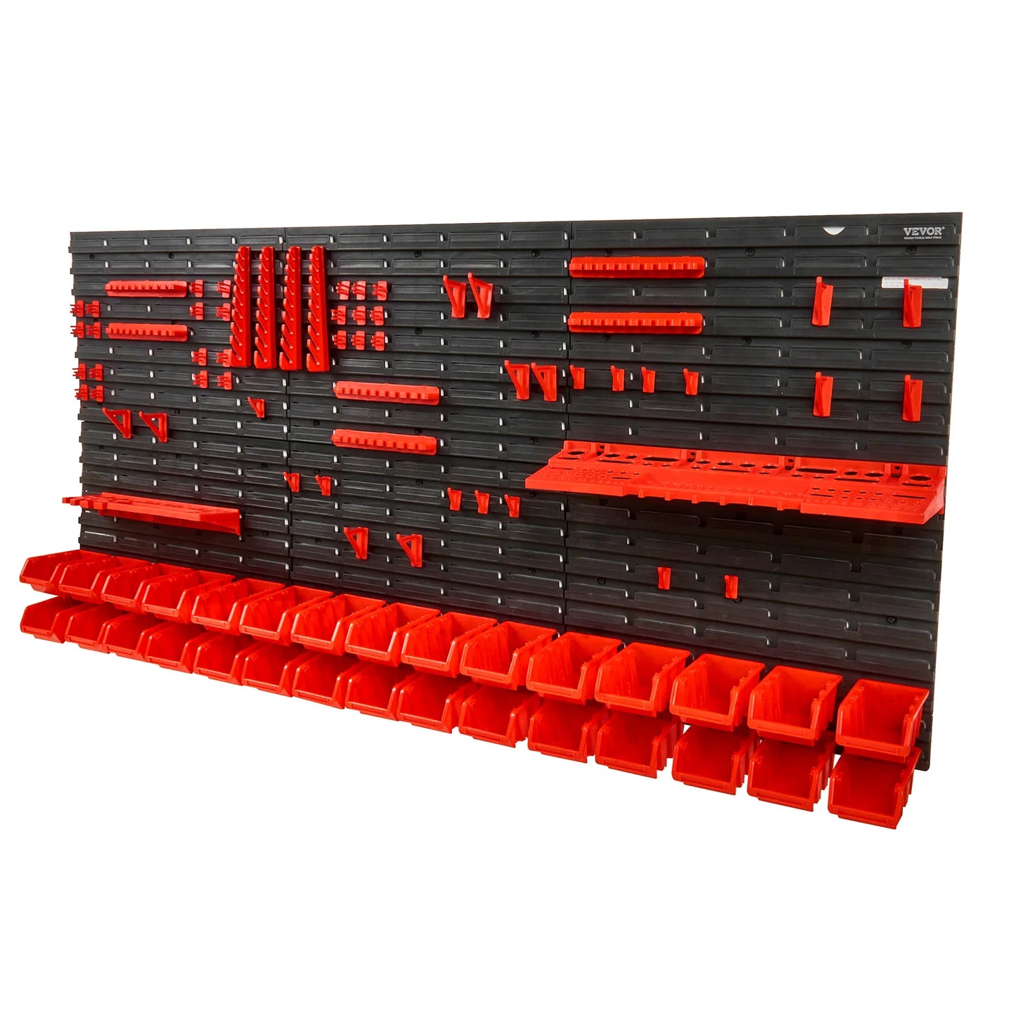 SucceBuy Wall Mounted Storage Bins 30/48-Bin Parts Rack Organizer Garage with Wall Panels Hooks Plastic Shop Tool