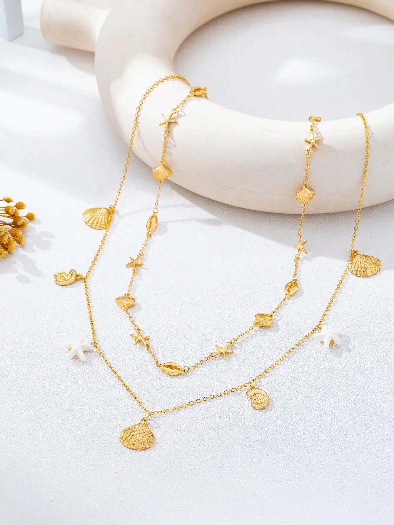 2pcs Bohemian Style Ocean Series Shell & Starfish Beaded Waist Chain For Women