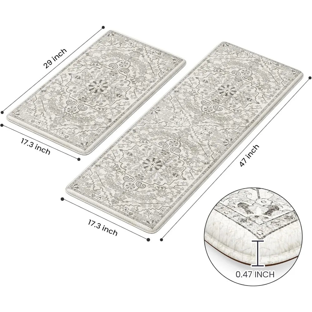 Cushioned Anti Fatigue Kitchen Mats Set of 2 Non Slip Padded Rugs for Floor Sink Laundry Office Desk