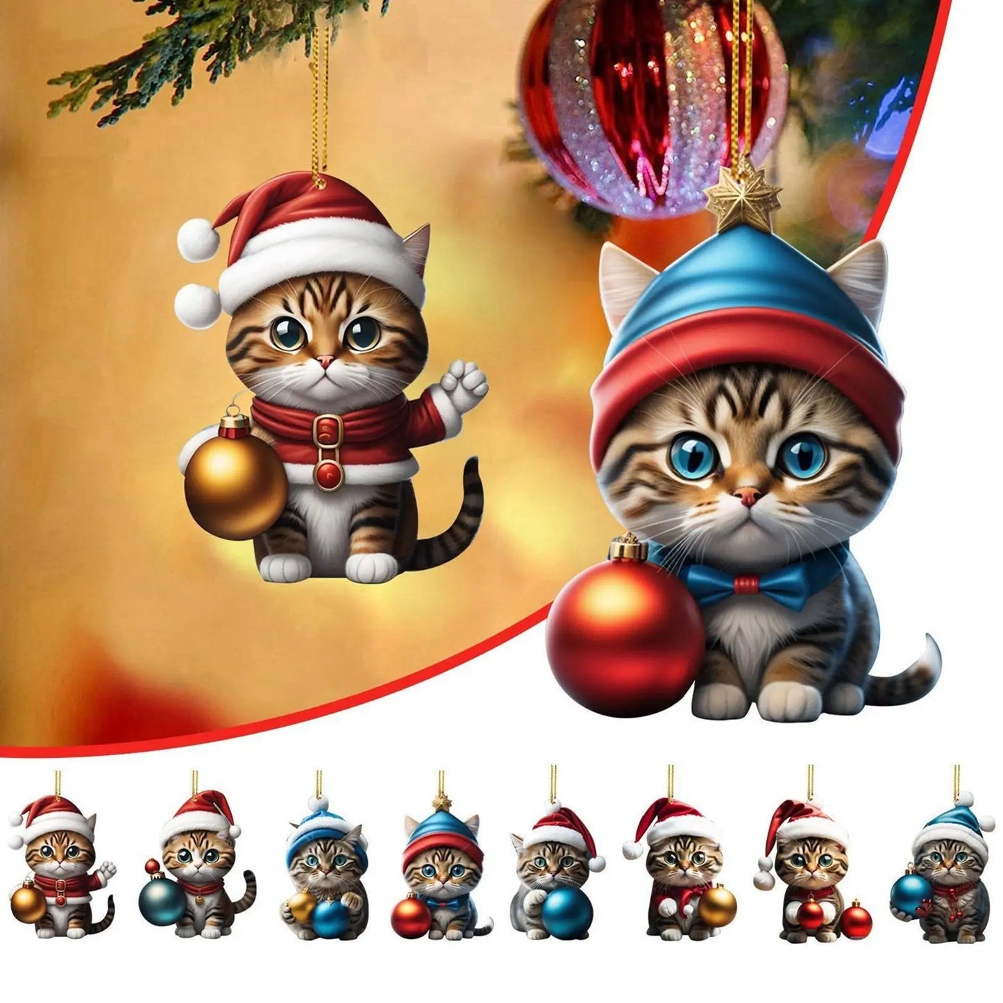24-Day Christmas Countdown Calendar Cat Ornament Advent 2D Acrylic Cute Cat Ornaments Animal Charm Pendant for Window Backpack