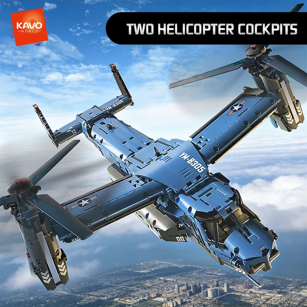 KAVOWORLD 1486PCS Military V-22 Transport Aircraft Helicopter Building Blocks Set STEM Gift DIY Assembly Airplane Bricks Toys