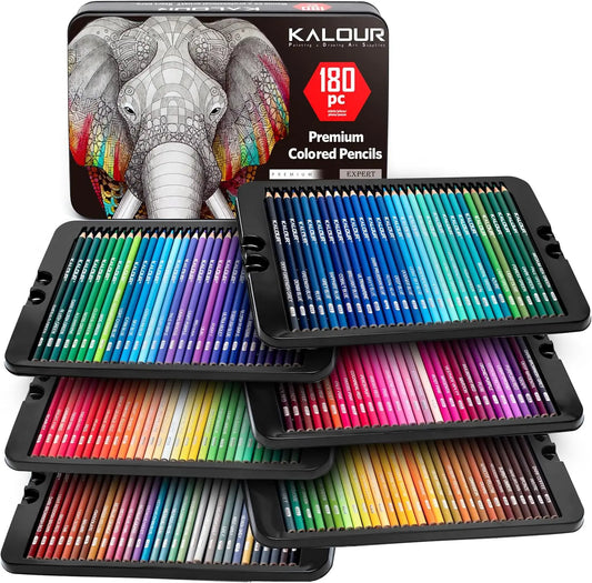 KALOUR 180 Colored Pencil Set for Adults Artists - Rich Pigment Soft Core -12 Metallic Pencil - Ideal for Coloring Drawing