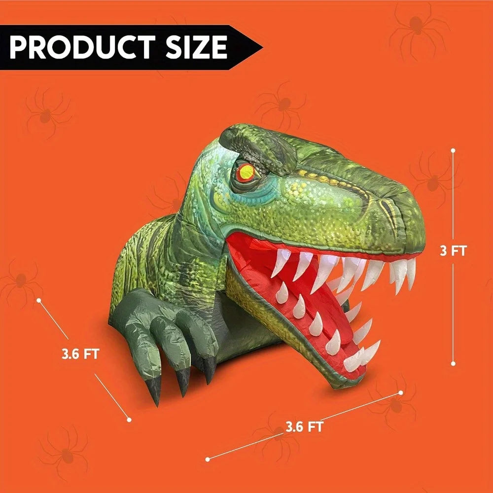 Animated Trunk or Treat Car Halloween Inflatable Outdoor Decorations Decorations Animated Dinosaur with LEDs for Yard Decor