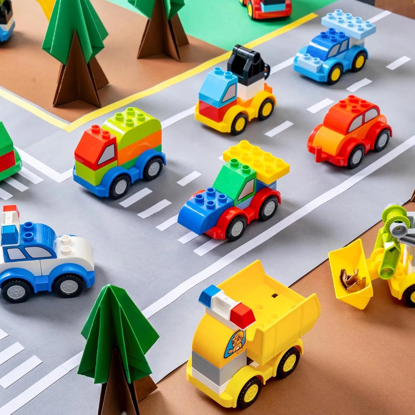 JOYIN 80Pcs Toddlers Car Building Blocks Set 12Pcs VehiclesCompatibl Building Bricks for Kids Boys Girls Birthday Easter Gift