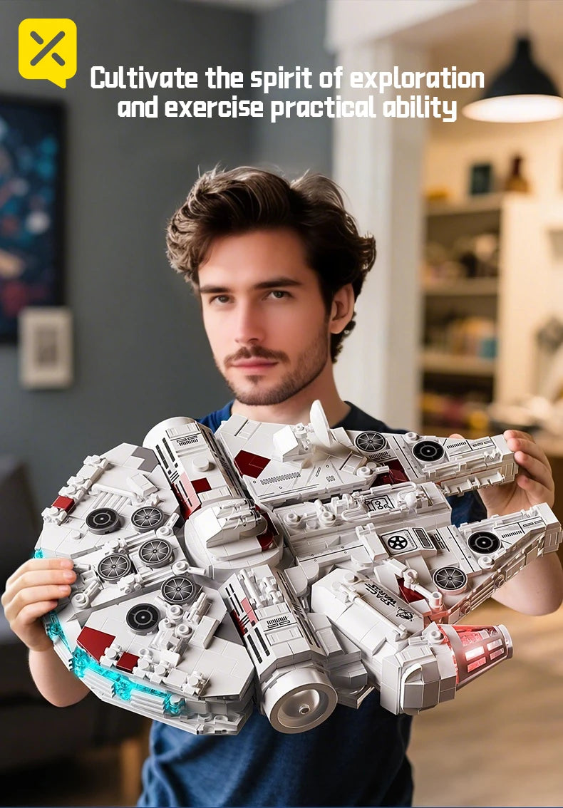 KAVOWORLD 1361PCS Galaxy Interstellar Cruiser Building Blocks Set with LED Light DIY Collectible Model Kit for Fans Holiday Gift