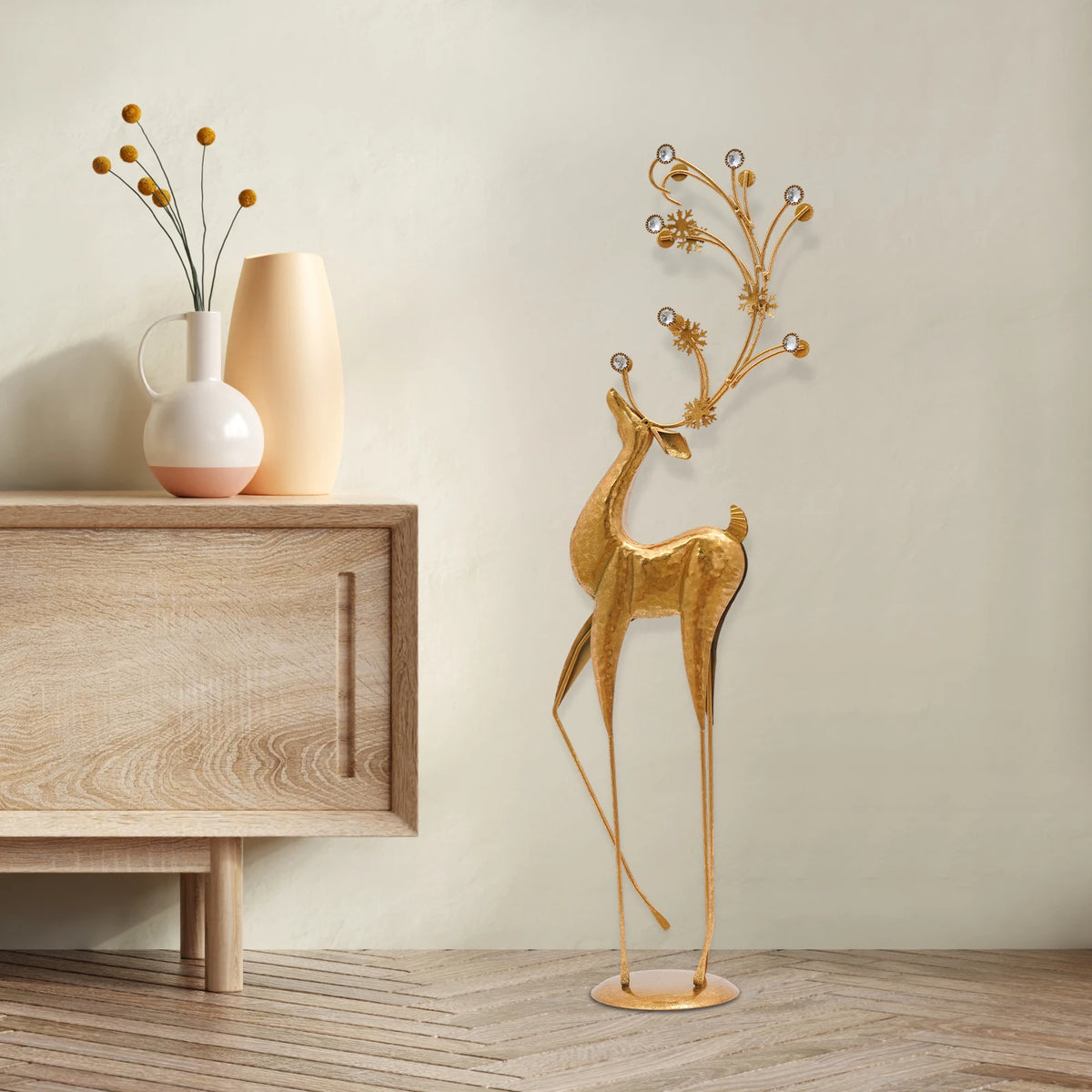 Retro Gold Metal Deer Statue Reindeer Figurine Indoor Holiday Decor