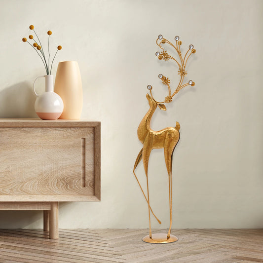 Retro Gold Metal Deer Statue Reindeer Figurine Indoor Holiday Decor