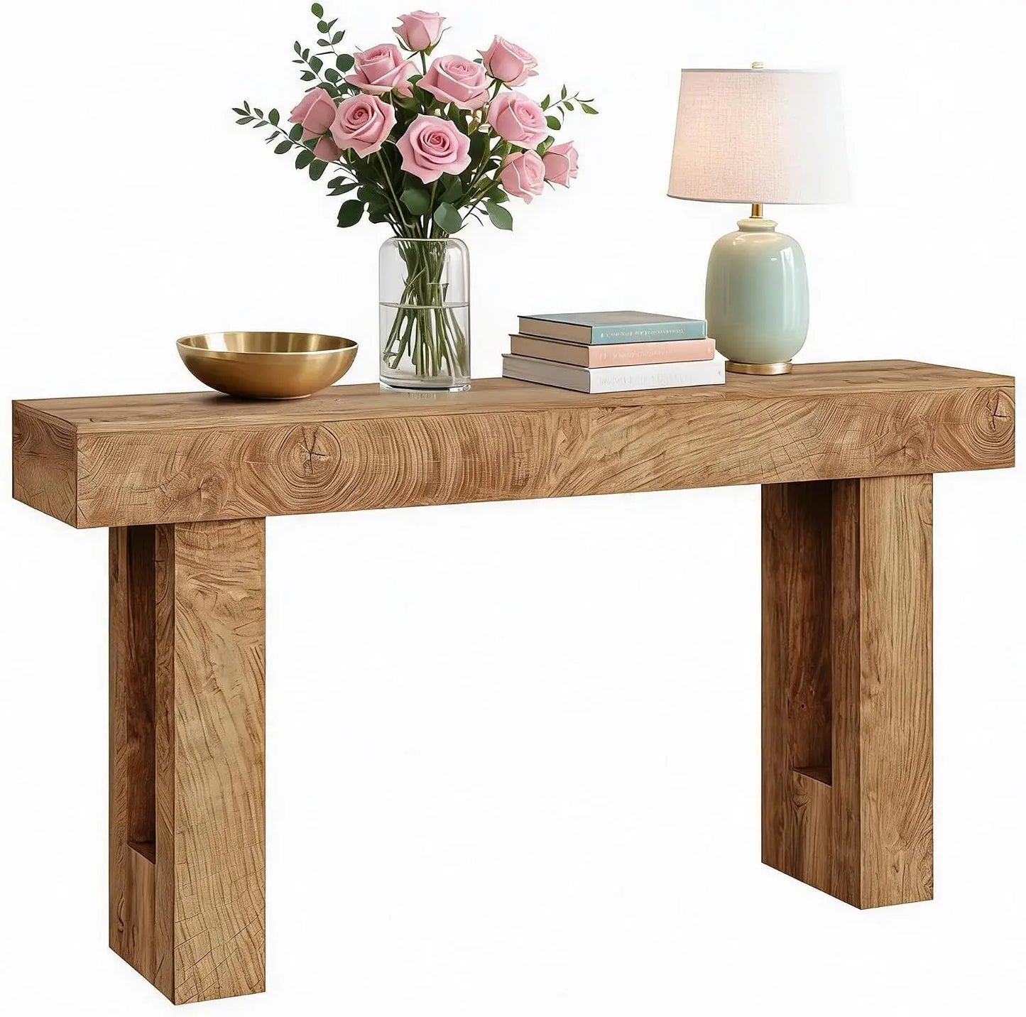 63 Inch Console Table, Farmhouse Entryway Table with Rustic Wood Finish, Long Sofa Table Behind Couch for Living Room, Hallway, Foyer and Home Decor