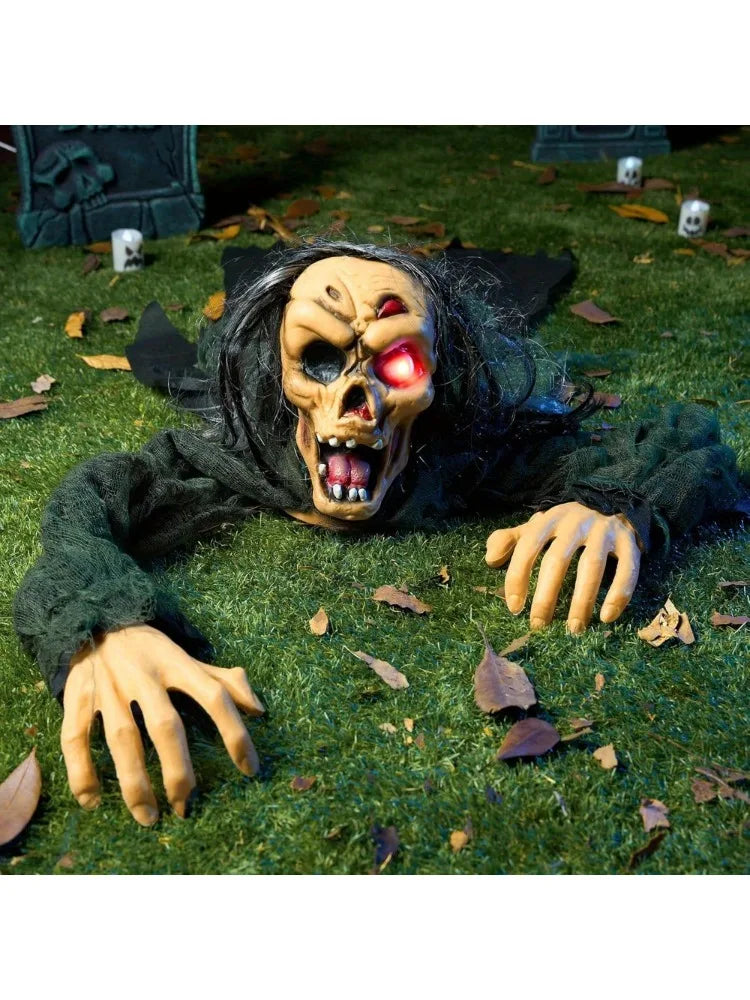 Zombie Groundbreaker Halloween Outdoor Decoration Outside Halloween Graveyard Decor Zombie Prop with Creepy Sound and Glowing Eyes, Scary Groundbreaker Decorations for Lawn Yard Photobooth Props