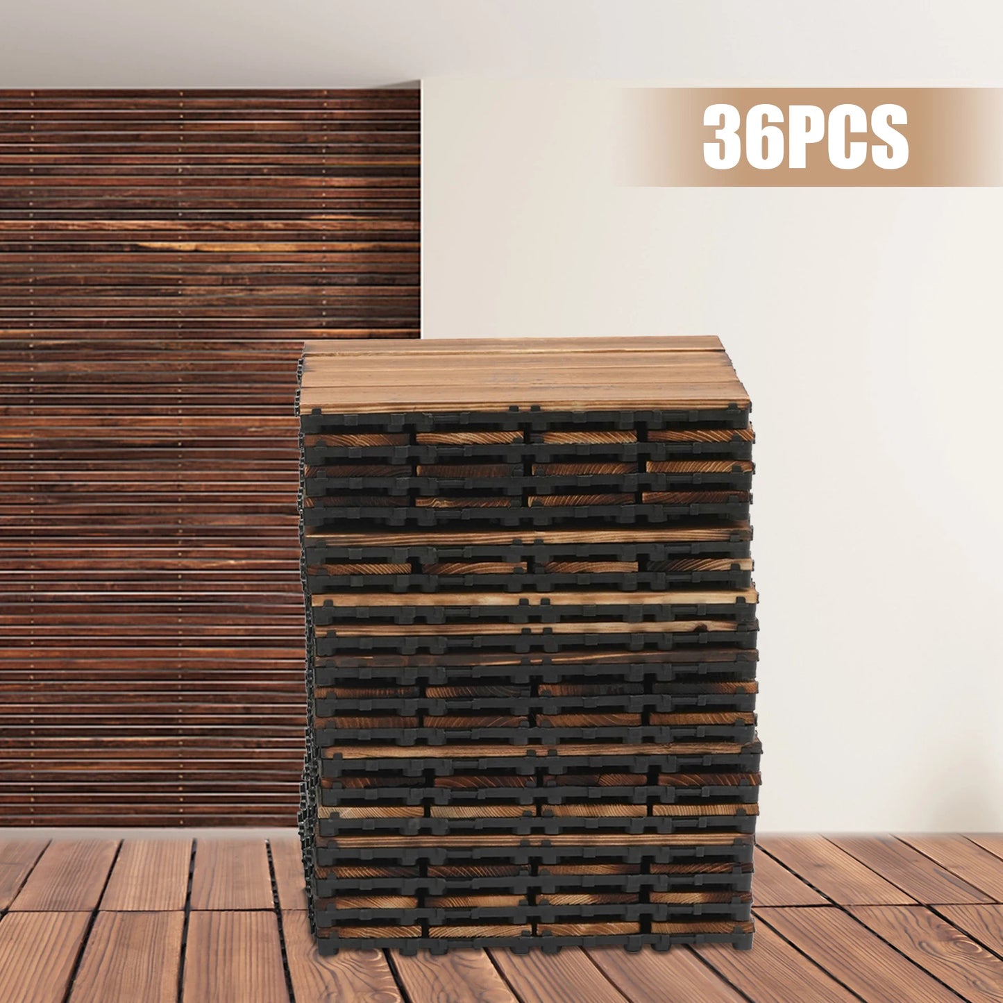 36 Pieces of 30 * 30cm Spliced Wooden Flooring, Terrace Wooden Flooring Tiles, 12 Inches X 12 Inches, Outdoor Waterproof