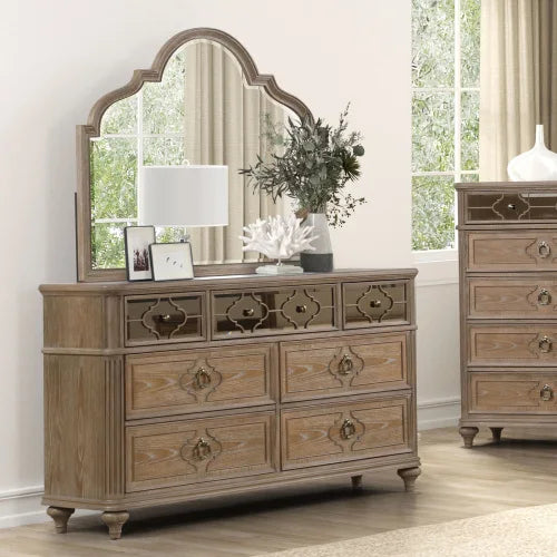 Rustic Oak Dresser With Solid Wood Dovetail Drawers And Mirror Panel