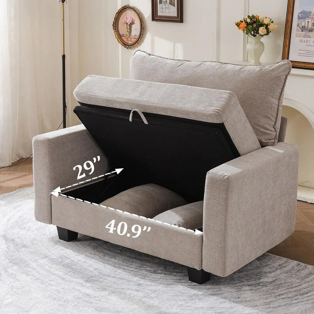 Modular Loveseat Sofa With Storage Seats, Deep Cushions And Throw Pillows