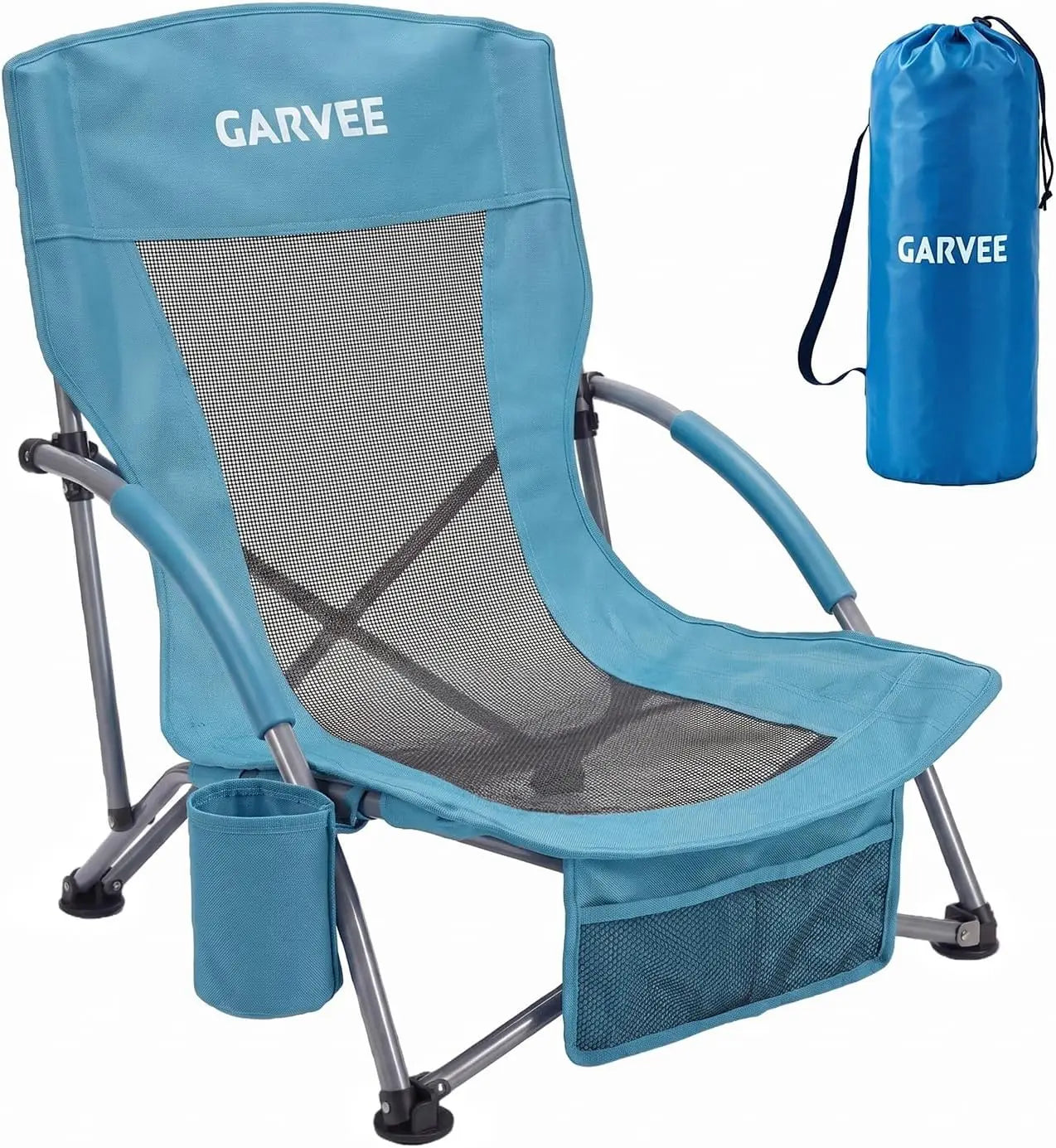 High Back Beach Chair,Folding Beach Chairs, Extra Wide Seat Chair with Cup Holder, Storage Pocket & Carry Bag for Camping Travel
