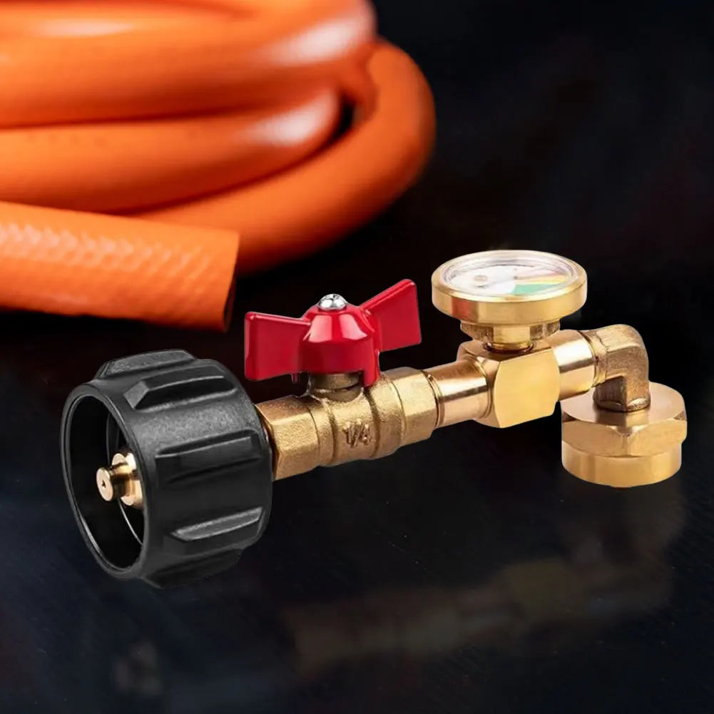 QCC1 Propane Refill Elbow Adapter with Valve and Gauge Propane Refill Pressure Adapter for 1 LB Propane Tank To Be Refilled