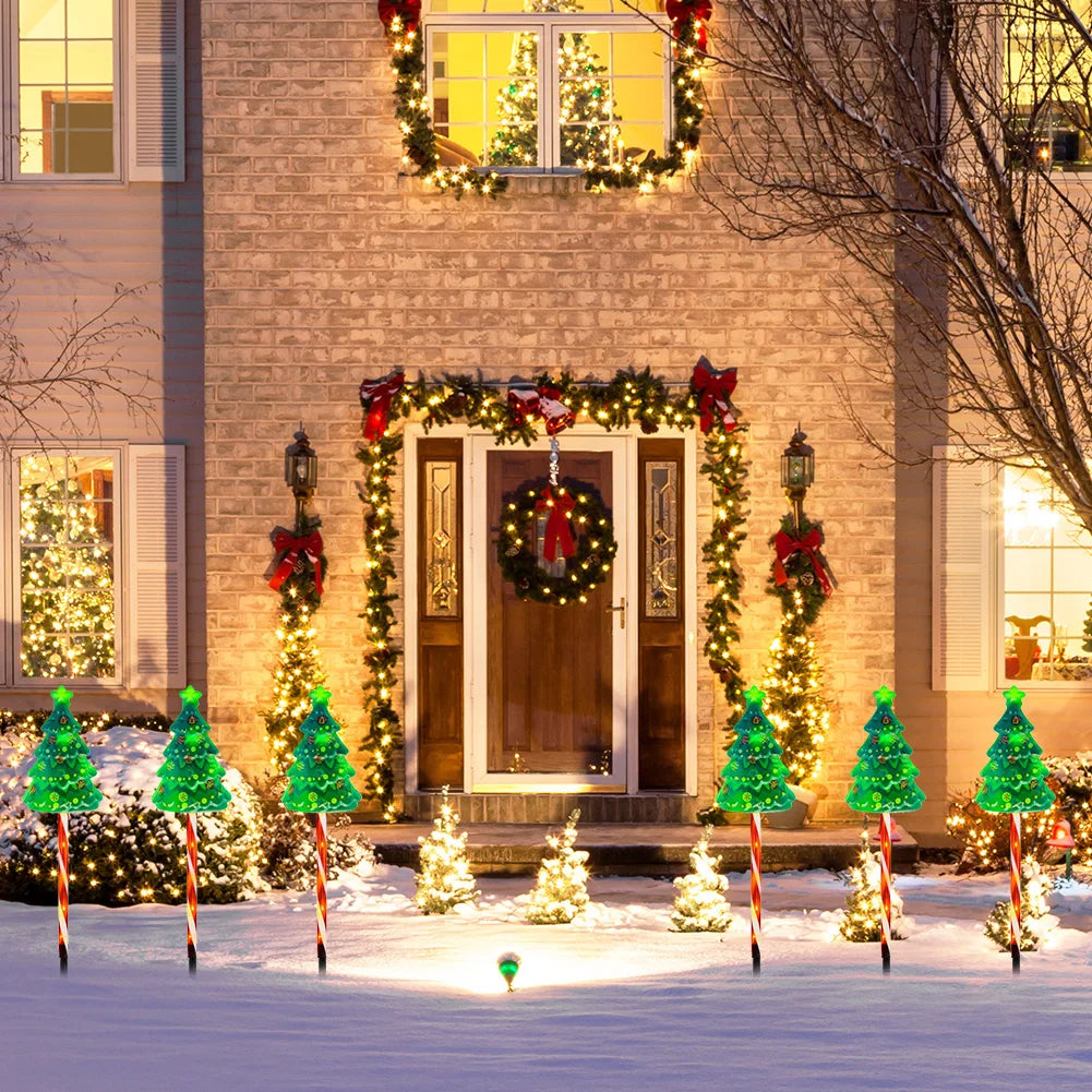 6 Pack Solar Xmas Tree Light 6 Modes Christmas Tree Light USB Rechargeable Decorative Pathway Light Auto On/Off for Garden Lawn