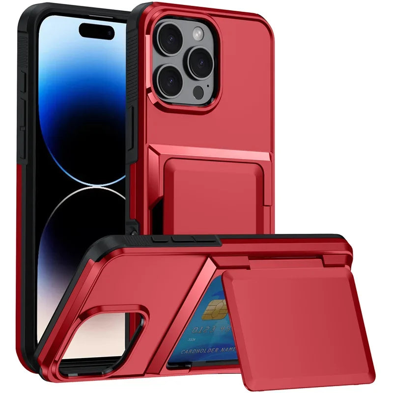 Card Wallet Phone Cases iPhone 16 15 14 Pro Max 13 12 11 Pro Shockproof Protective Cover for iPhone 16 Flip Shell with Stand