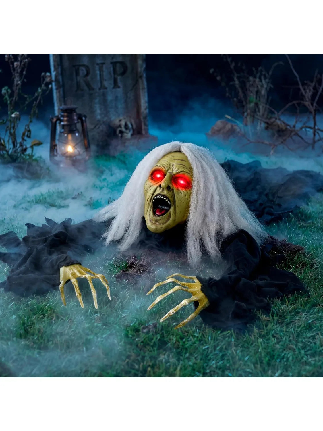 JOYFY Zombie Halloween Decoration Outdoor Witch Groundbreaker Halloween Graveyard Decor Outside, Scary Zombie Props with Sound Effect & Lighted Eyes for Haunted House, Lawn Yard Decorations