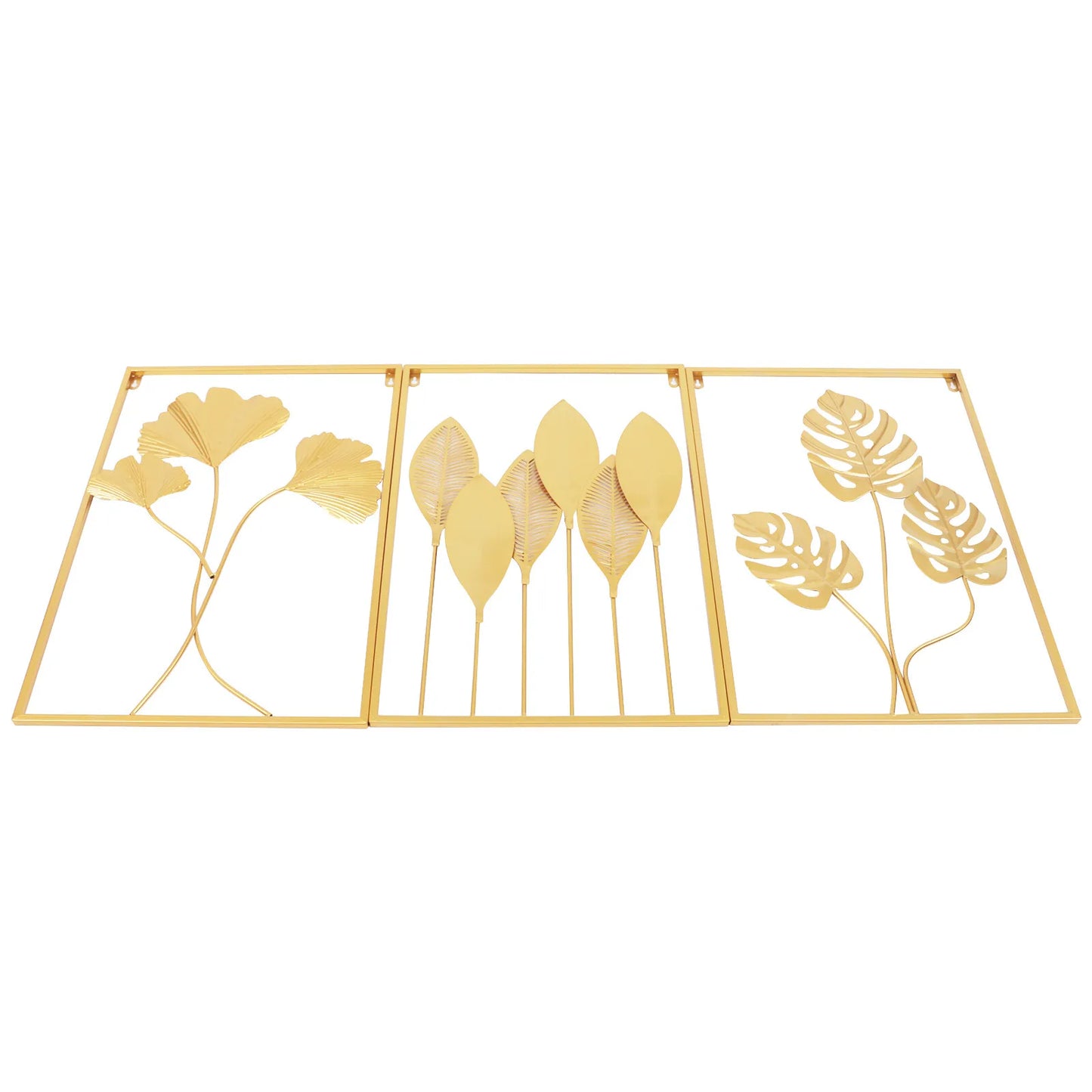 3-Piece Gold Leaf Wall Art Set, 3D Hollow Iron Panel Decor, Modern Abstract Leaf Design for Living Room Bedroom