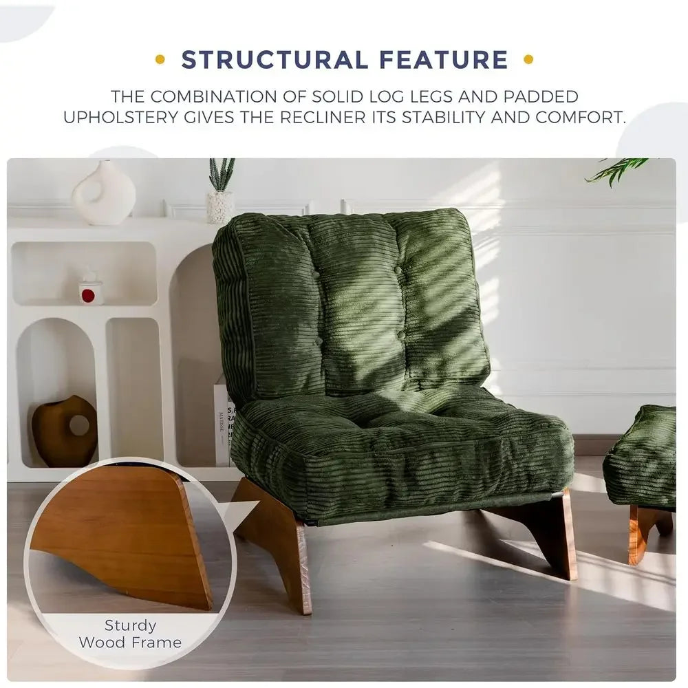Green Upholstered Reclining Chair with Ottoman for Living Room and Reading, Adjustable Backrest Lounge Chair Set
