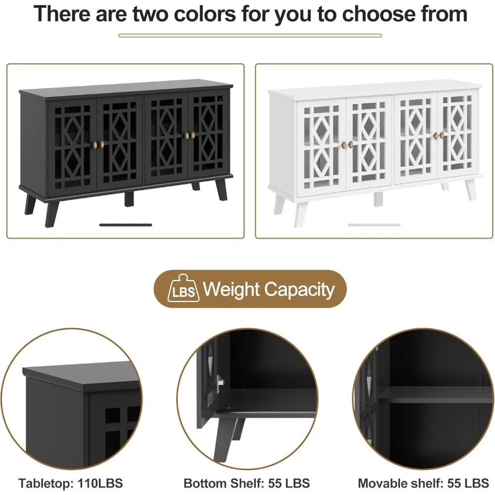 52" Buffet Cabinet with Storage,Sideboard with 4 Doors, Skeletonized Coffee Bar with Storage, Sideboard Cabinet for Dinning Room